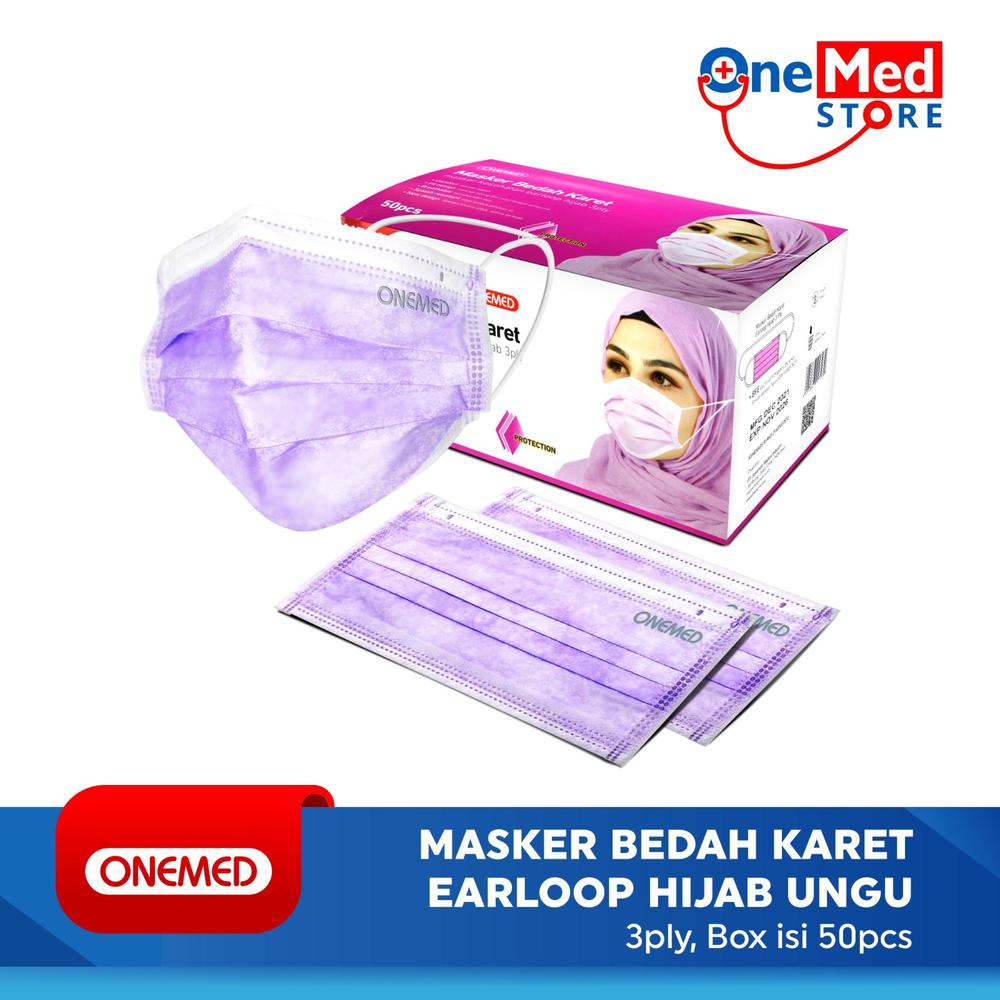 Masker Jilbab Ungu OneMed box 50pcs
