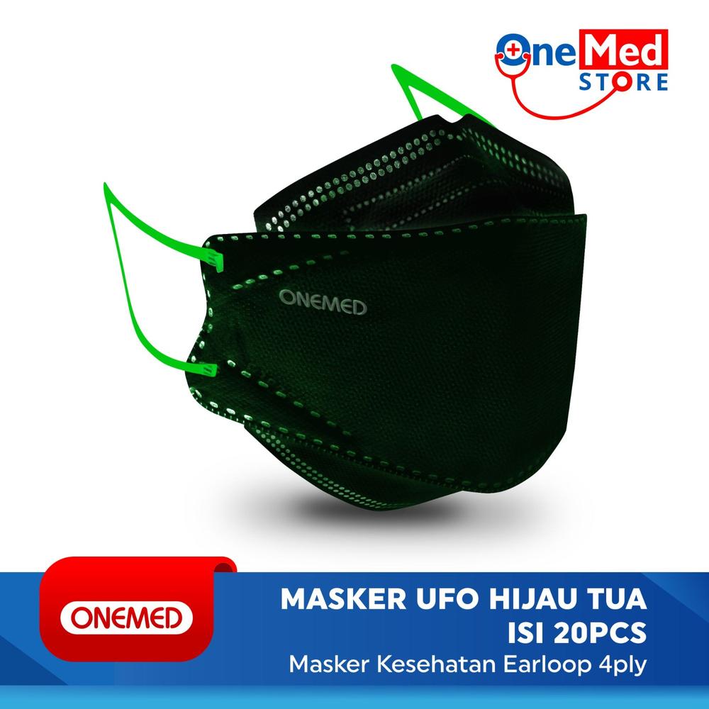 Masker Karet UFO Hijau 3D OneMed 4ply Box isi 20pcs
