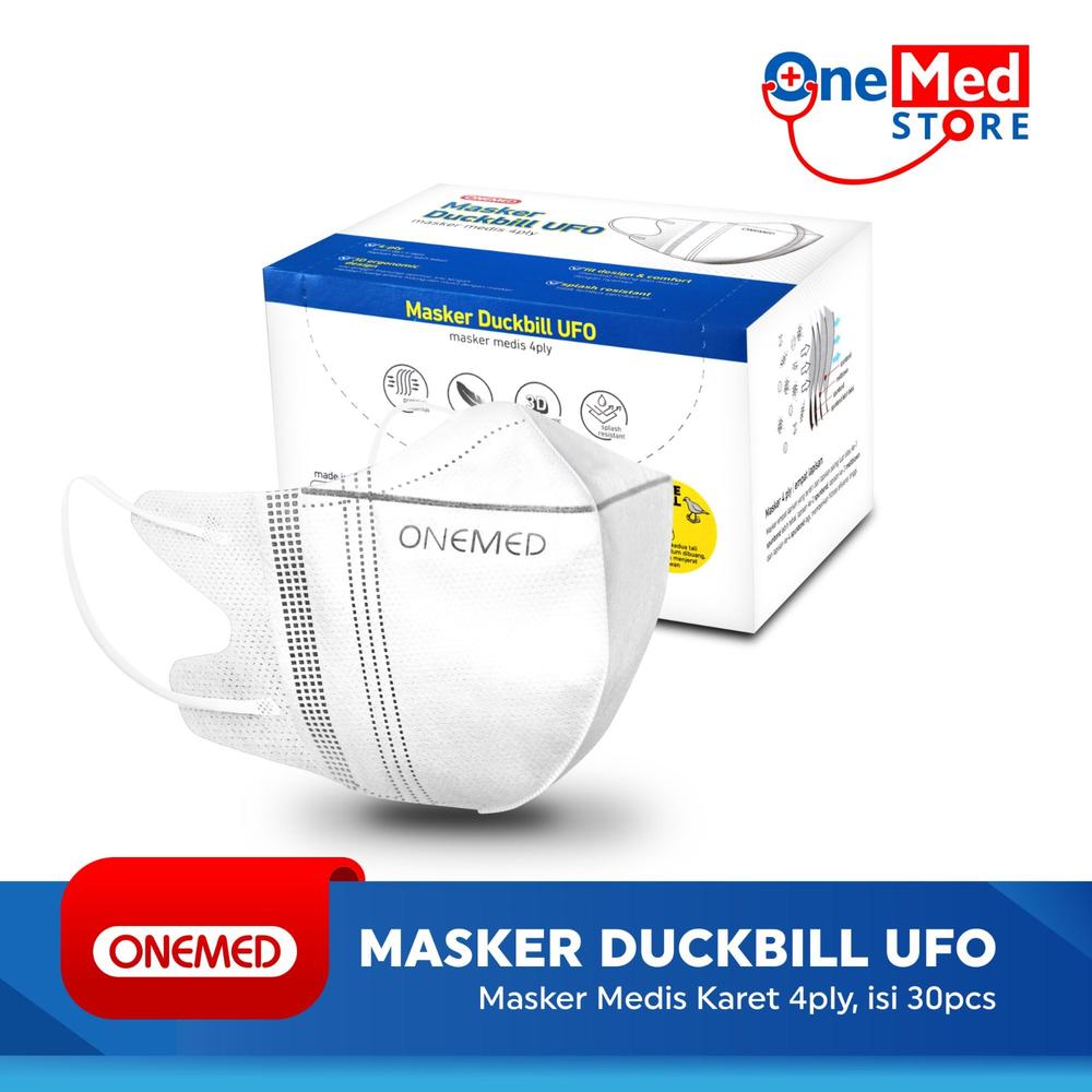 Masker Karet Medis Duckbill UFO Putih 4ply OneMed Box Isi 30 Lembar