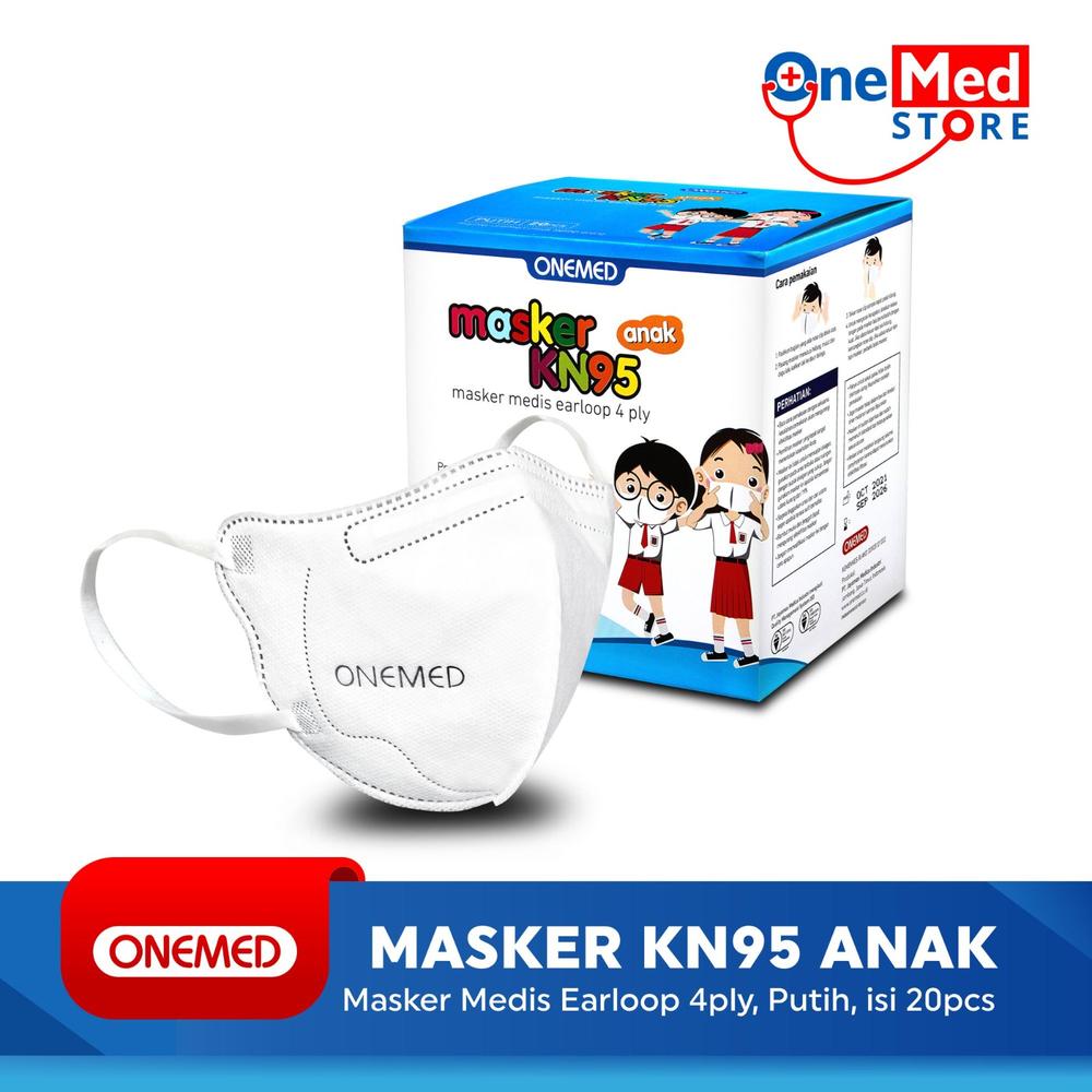 Masker Karet Medis KN95 Anak OneMed 4ply Box isi 20pcs - Putih