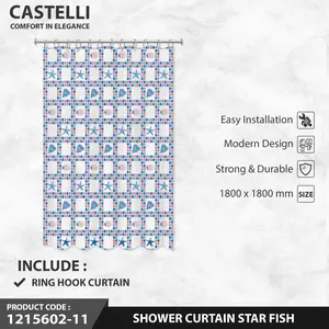 CASTELLI 1215602-11 Kain Tirai Kamar Mandi Shower Curtain Star Fish