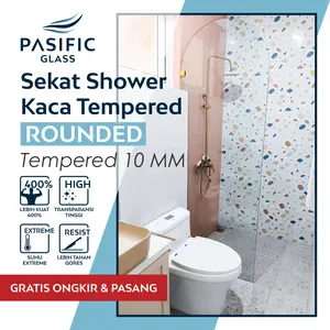 Sekat Kamar Mandi Partisi Kaca Tempered 10mm Rounded
