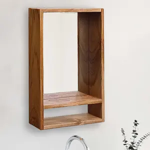 Dover Bathroom Mirror Shelf 60 x 40 Natural Cermin Kamar Mandi Jati