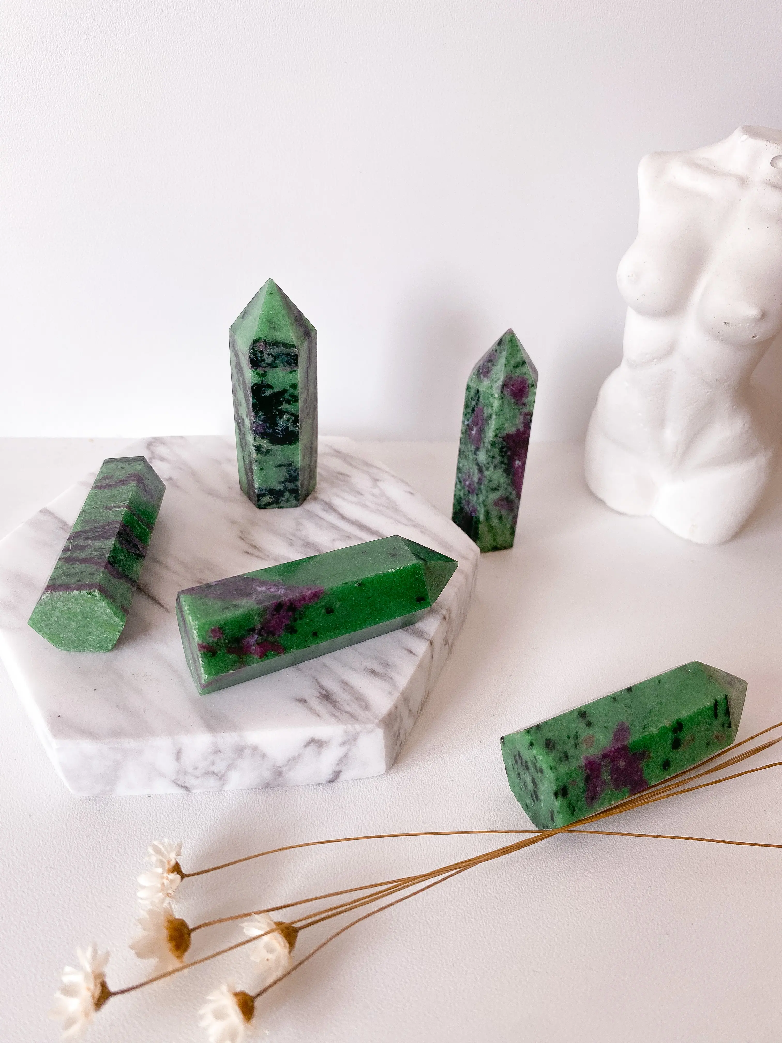 Green Epidote Healing Wand Stone Quartz/ Batu hias