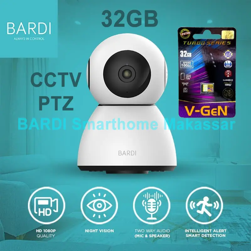 BARDI Smart Indoor PTZ IP Camera CCTV Wifi + 32 Gb Sandisk Micro SD