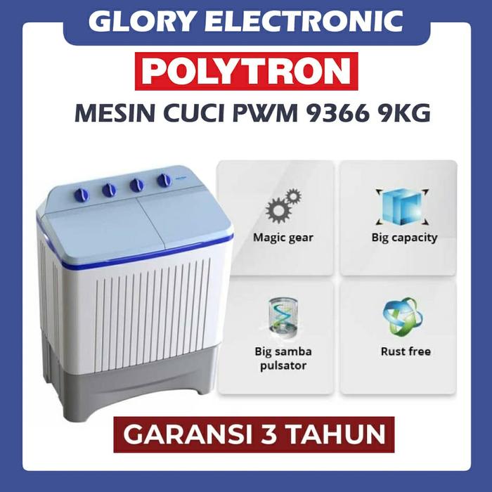 Gambar MESIN CUCI POLYTRON 2 TABUNG 9KG 9 KG PRIMADONA PWM-9366 PWM 9366 dari Gloryelectronicshop_NEW Kota Administrasi Jakarta Selatan Tokopedia