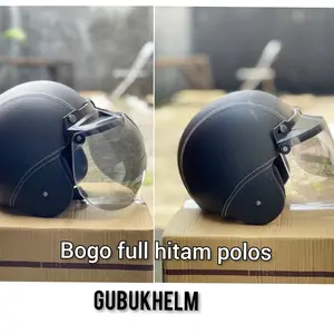helm bogo kulit dewasa full hitam polos