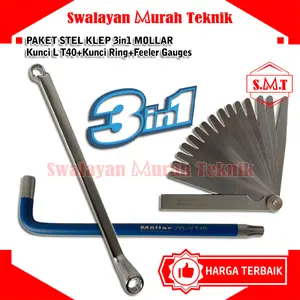 PAKET STEL KLEP 3in1 MOLLAR Kunci L T40+Kunci Ring+Feeler Gauges 17pcs