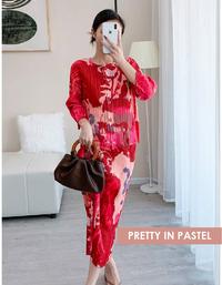 Gambar Premium Pleats Set Abstract Pattern (Long sleeves blouse + Midi Skirt) Baju Wanita Setelan Motif - Red dari Prettyinpastel28 Kota Administrasi Jakarta Selatan 2 Tokopedia