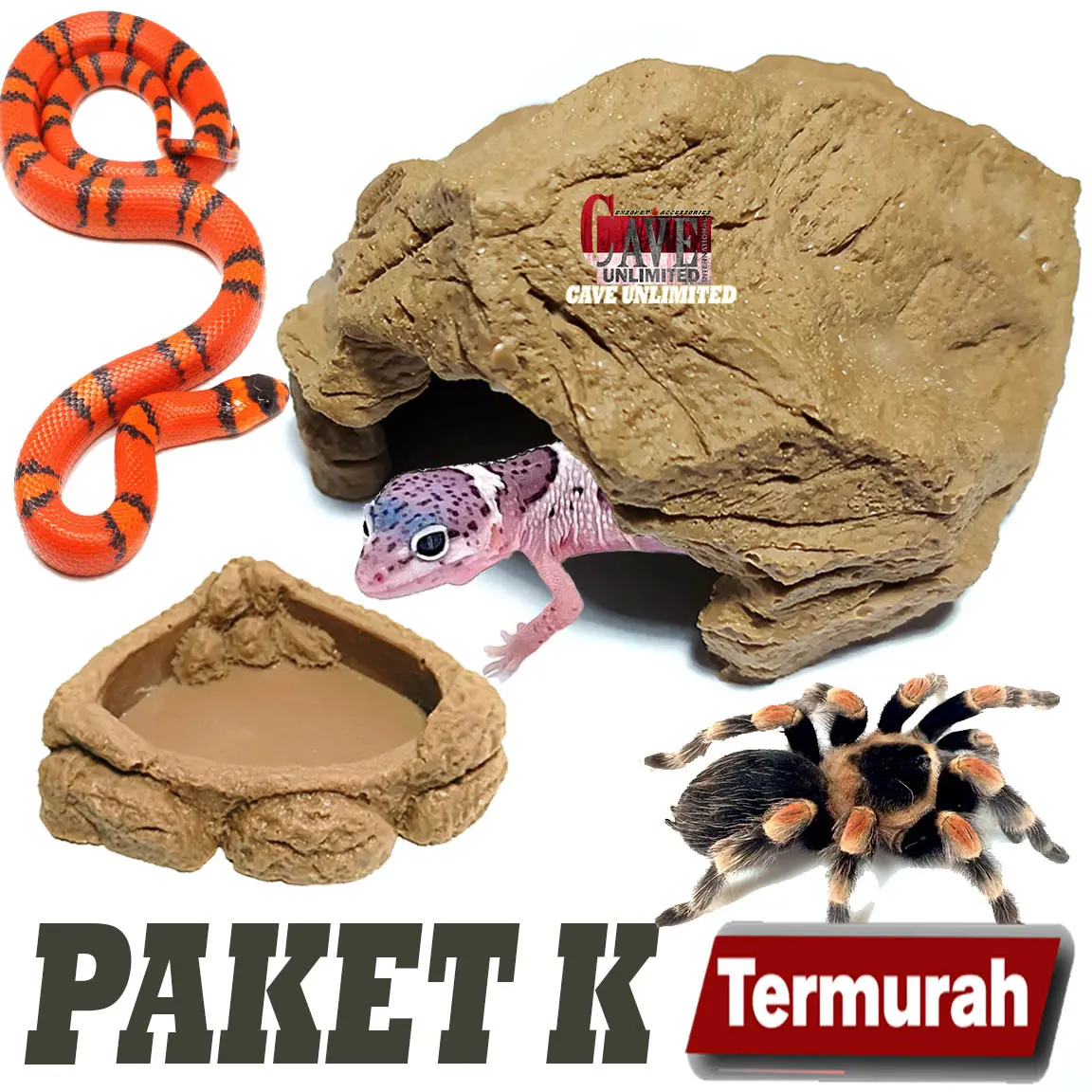 Paket K hiding cave water dish gecko ular tarantula sembunyi reptile