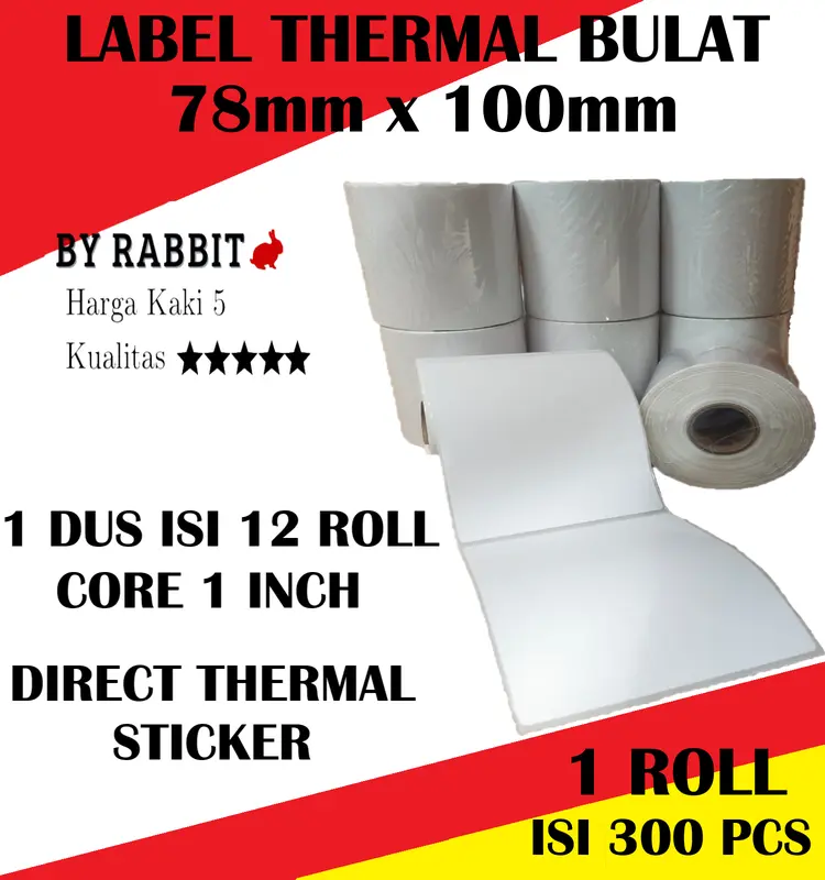 LABEL THERMAL 78 X 100 KERTAS STICKER BARCODE 78x100 mm Isi 300 Pcs ...