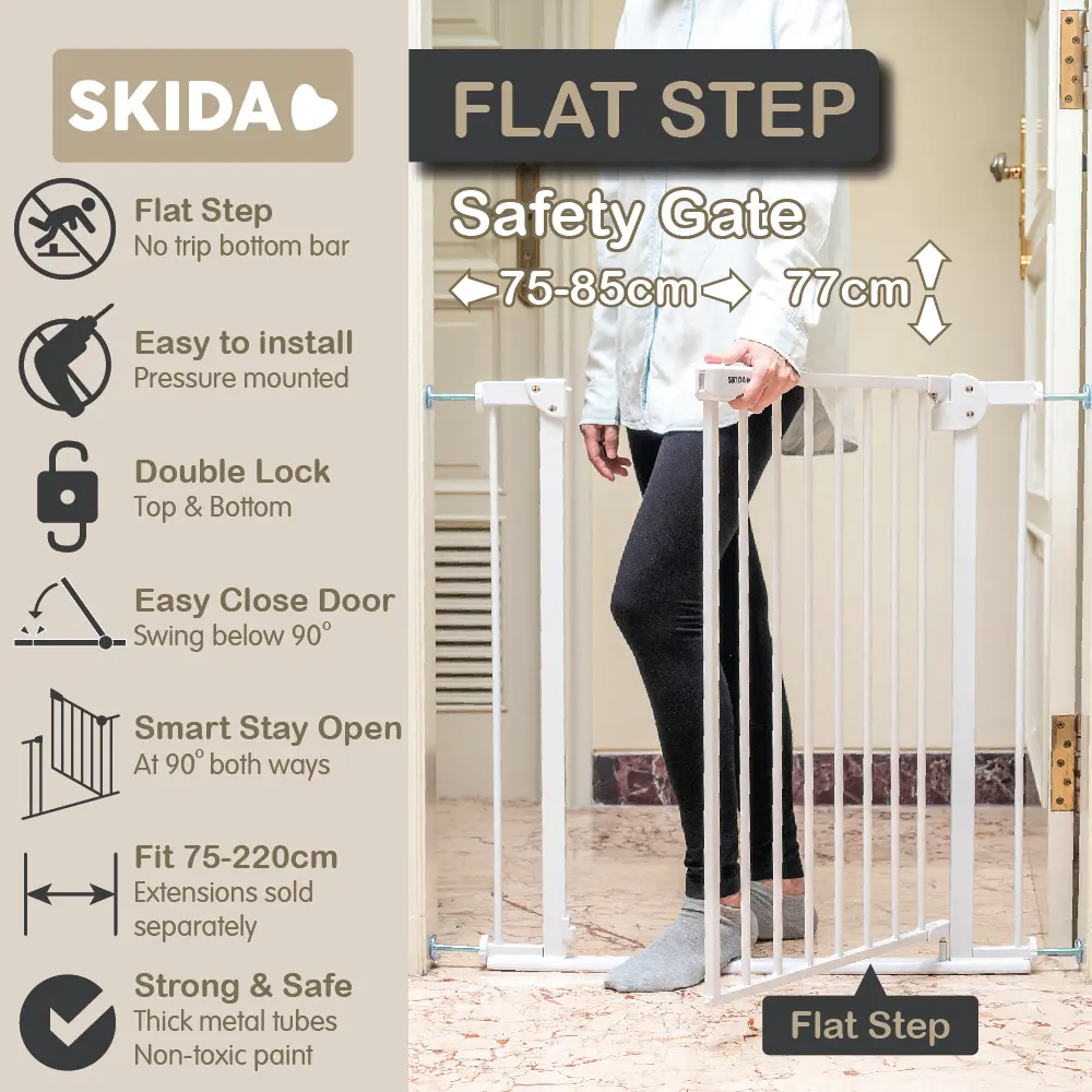 SKIDA FLAT STEP BABY SAFETY GATE(75-220cm)- Pagar Pengaman Anak