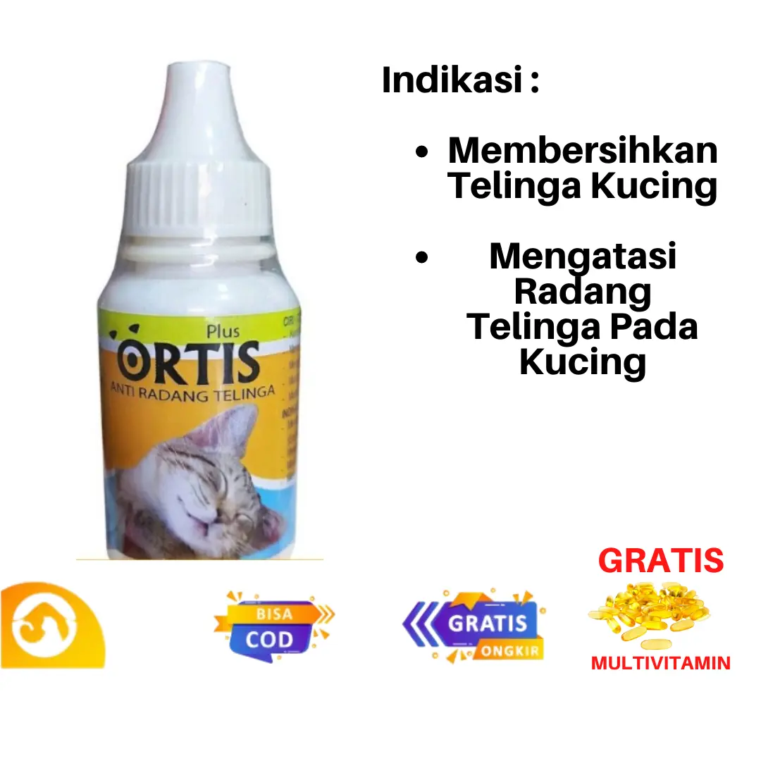 Ortis Plus Obat Kucing Anti Radang Telinga Free Multivitamin