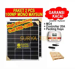 Paket 2 pcs Panel Surya 100Wp Mono + 1pcs Controller 20A + MC4 2in1