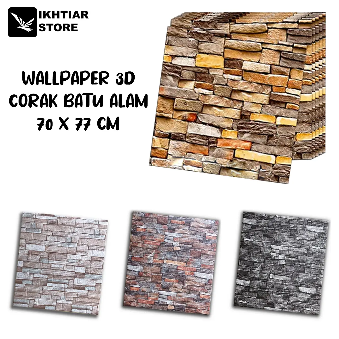 Wallpaper 3D Sticker Dinding Motif Corak Batu Alam Desain Rumah Modern
