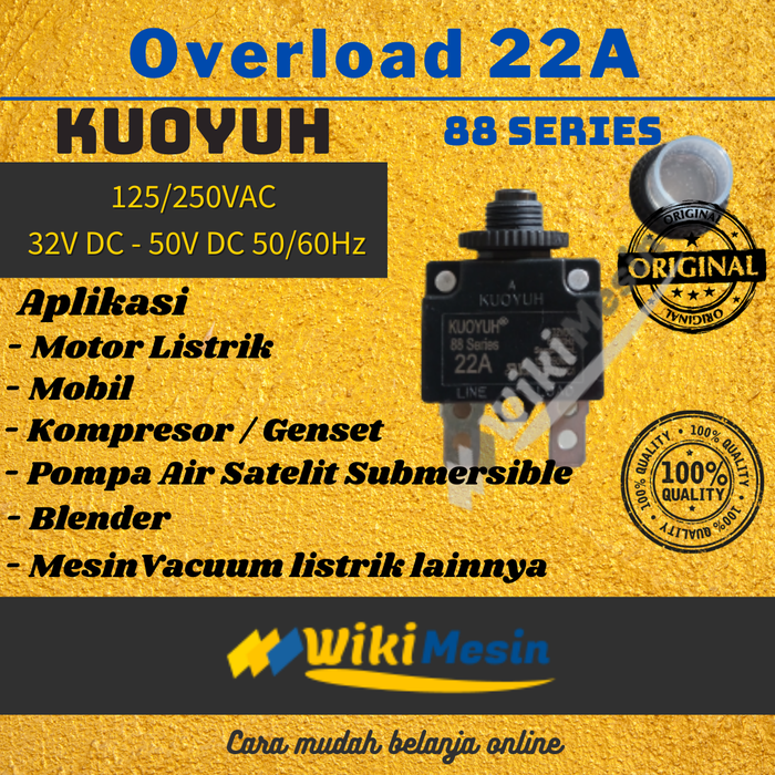 Gambar Overload Circuit Breaker Thermal Protector Kuoyuh 88 Series 22A dari Overload Wikimesin Kab. Tangerang Tokopedia