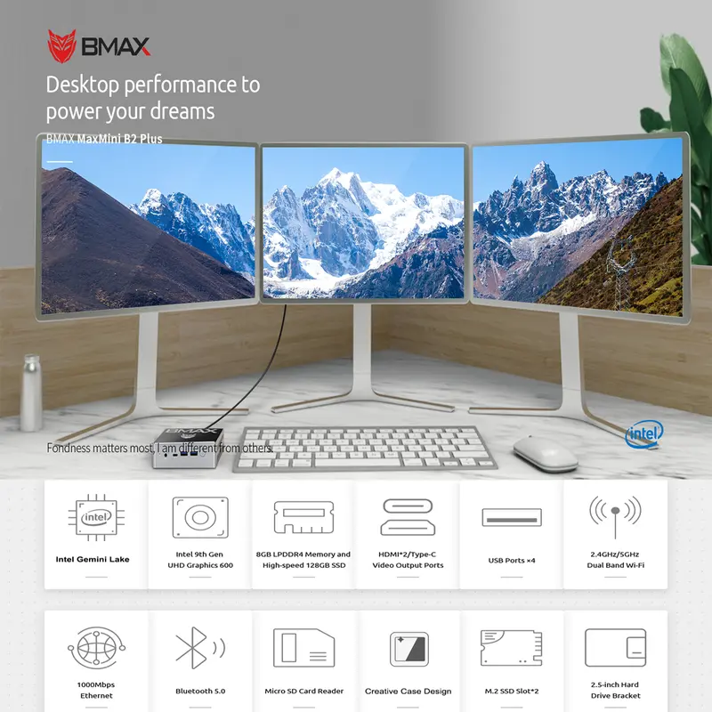 Mini PC BMax B2 Plus 8/128GB SSD Intel N4120 4K HDMI Windows 11 PRO 0