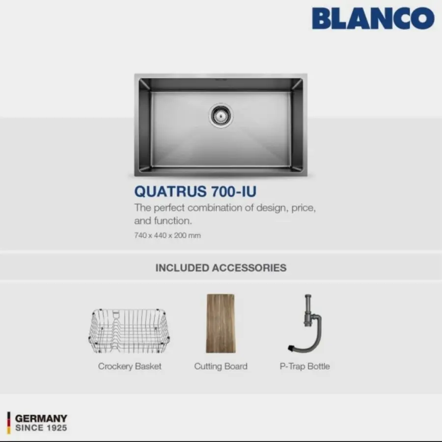 KITCHEN SINK BLANCO QUATRUS 700-IU STAINLESS STEEL SINK