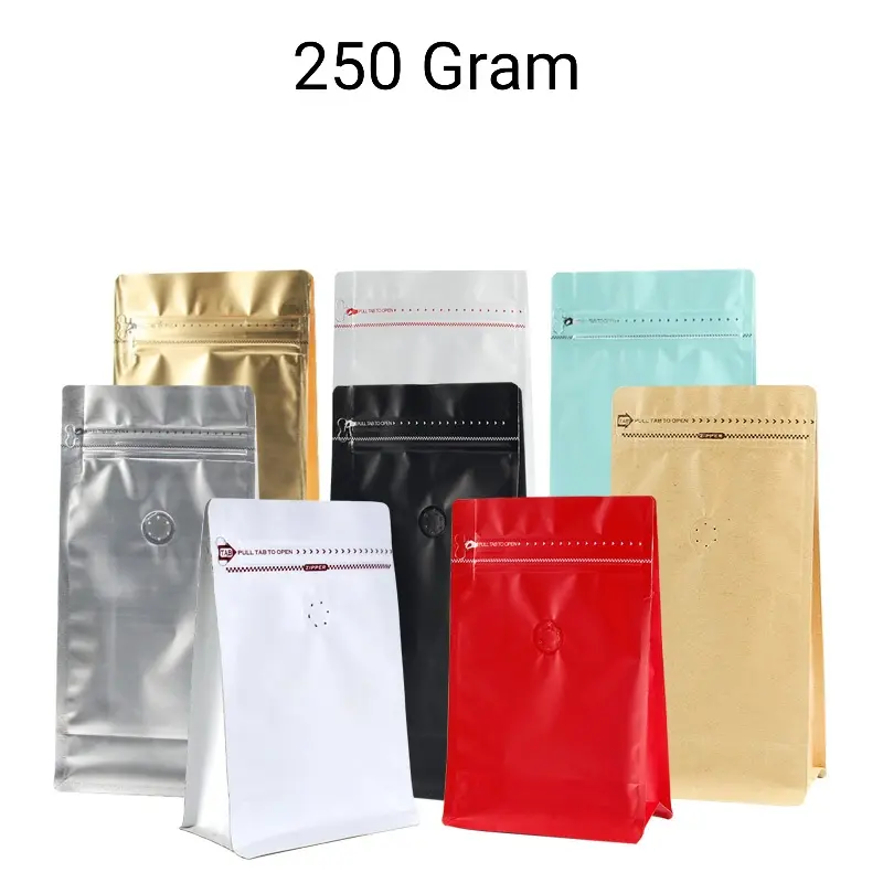 Kemasan Kopi Flat Bottom 250 gram with E-Zipper