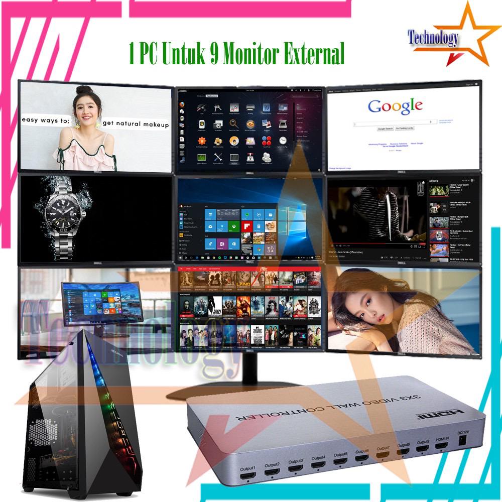 Multiple Monitors 1 PC Untuk 9 TV (Tampil Beda-Beda) Extend Display