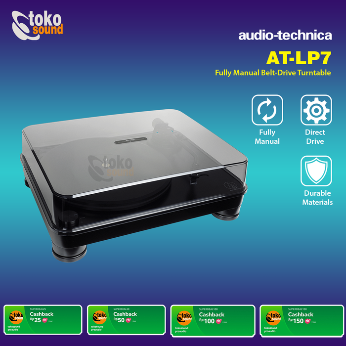Gambar Audio Technica AT-LP7 Fully Manual Belt-Drive Turntable Original dari Tokosound Proaudio Kota Administrasi Jakarta Barat Tokopedia