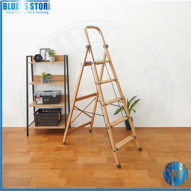Fixsteps Tangga Lipat Aluminium Slim 5 Step Motif Kayu Ladder Alu 1.6m 1