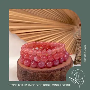 Gelang Batu Alam Yanyuan Pink Agate Natural Crystal Bracelet
