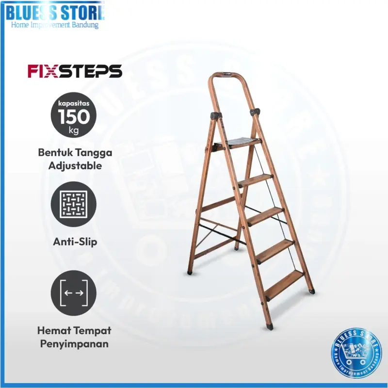 Fixsteps Tangga Lipat Aluminium Slim 5 Step Motif Kayu Ladder Alu 1.6m 0