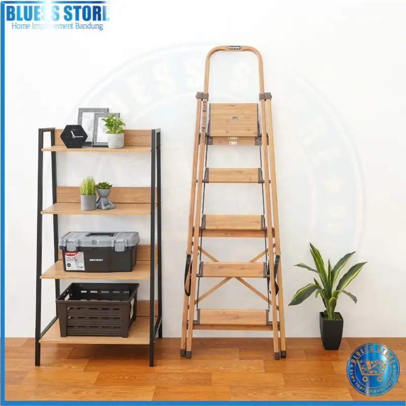 Fixsteps Tangga Lipat Aluminium Slim 5 Step Motif Kayu Ladder Alu 1.6m 3