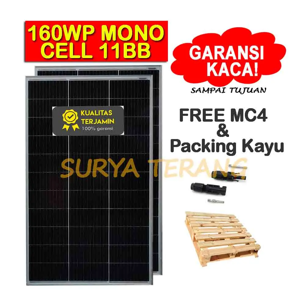 Paket 2pcs Solar Panel Surya 160wp Mono + Packing Kayu