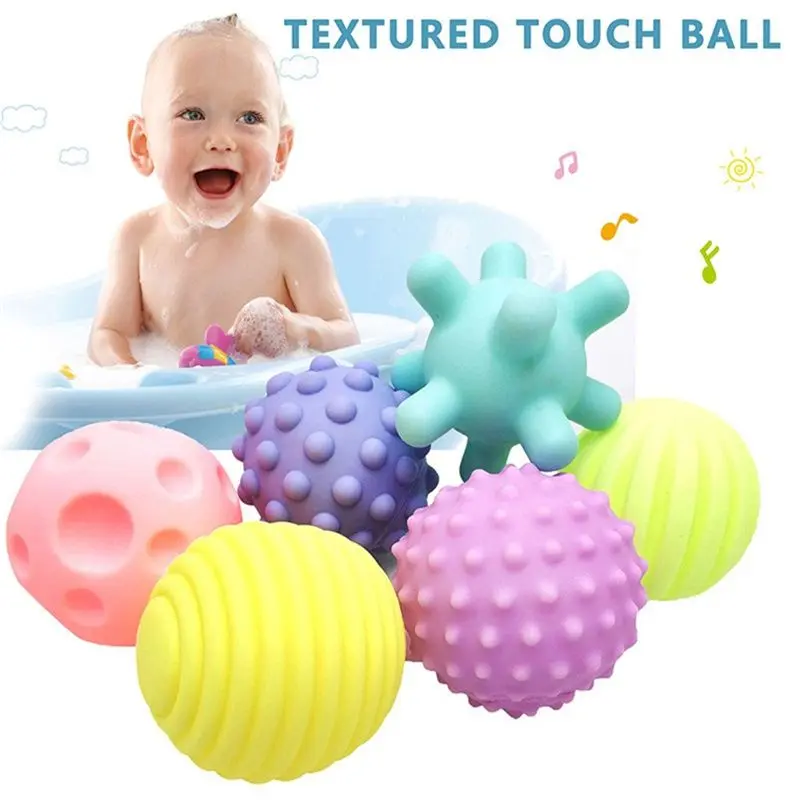 Toys - Mainan Bola Karet Pencet Berbunyi Melatih Sensorik Baby - Bayi Melatih Motorik Bola Lembut Texture 6 Pcs