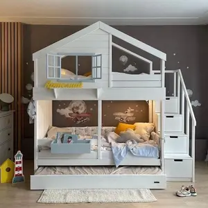 Tempat tidur tingkat anak rumah dan lemari pakaian anak kayu