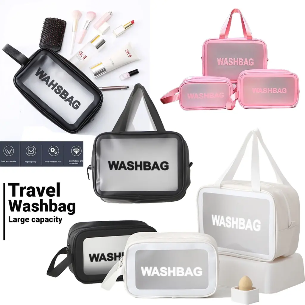 Tas Kosmetik Washbag - Pouch Make-Up Travel - Transparan Waterproof