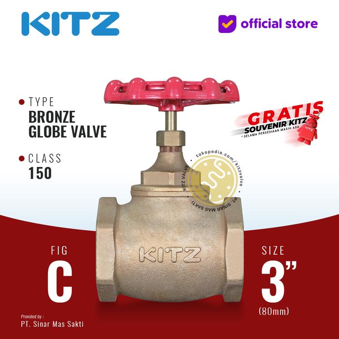 Gambar KITZ Bronze Globe Valve Fig. 150 C , 3" - 80A - 80mm , Drat / Screw dari KITZ valve Kota Administrasi Jakarta Pusat Tokopedia