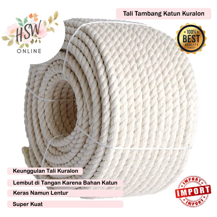 Tali Tambang Katun 6 mm 8 mm 10 mm 12 mm 14 mm Tali Tambang Kuralon