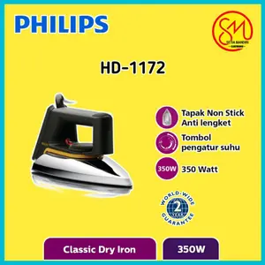 PHILIPS HD1172 Setrika Kering Classic 350 W dengan Tapak Non Stick Anti Lengket & Kabel Tahan Lama Garansi Resmi
