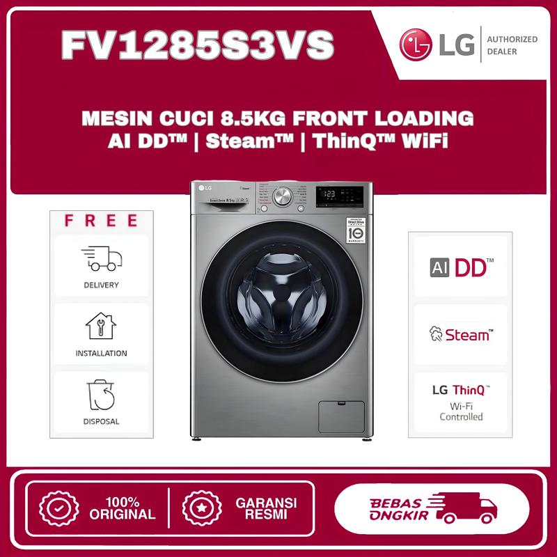 LG FV1285S3VS Mesin Cuci Front Load 8.5 Kg, AI DD Inverter Steam Wifi 1