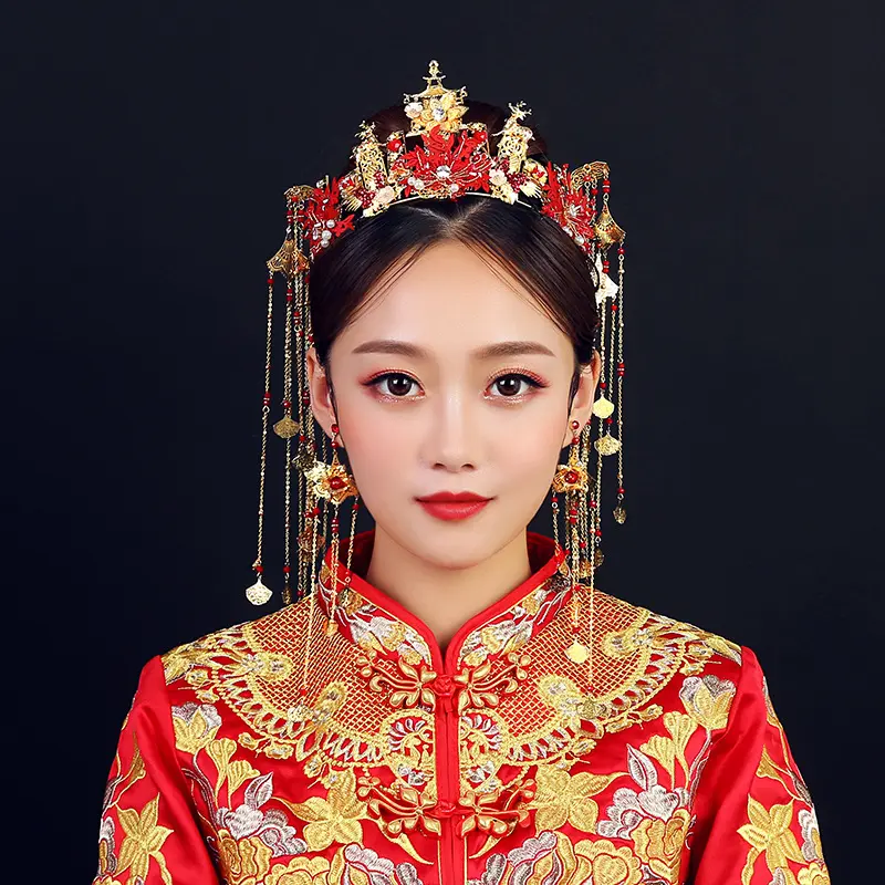 Set Hairpiece Dahi Hiasan Pernikahan Wanita Model Rumbai Klip On