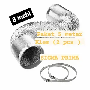Pipa exhaust 8 inchi tahan panas 5 meter + klem 2 pcs flexible ducting