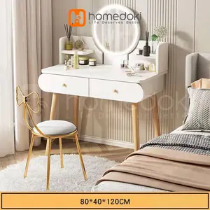 Homedoki Meja Rias Putih Minimalis Modern Nordic 80x40x120cm Furniture Set Meja Kosmetik Multi Fungsional dengan Penyimpanan