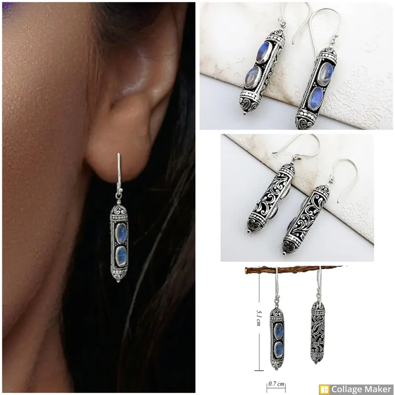Anting Earring Silver Perak Bali 925 Hook Kapsul Tabung Batu Moonstone 0