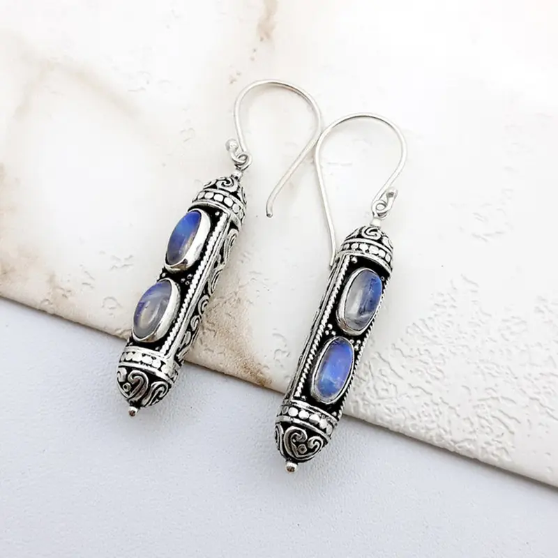 Anting Earring Silver Perak Bali 925 Hook Kapsul Tabung Batu Moonstone 3