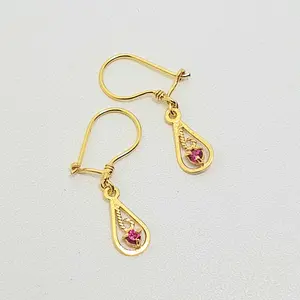 Anting Desi Emas Muda Bandul Labu Ukir Mata Merah 1/2 Gram