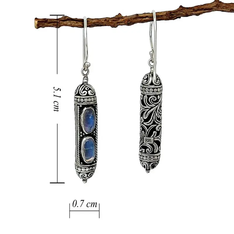 Anting Earring Silver Perak Bali 925 Hook Kapsul Tabung Batu Moonstone 4