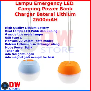 Lampu LED Emergency Lampu Camping Tenda Power Bank Charger HP Lithium