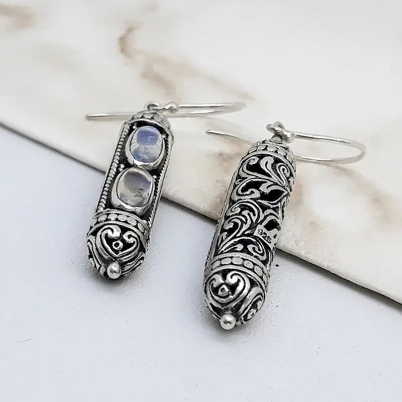 Anting Earring Silver Perak Bali 925 Hook Kapsul Tabung Batu Moonstone 2