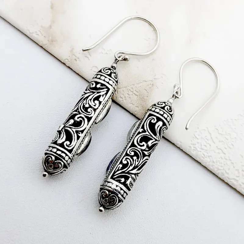 Anting Earring Silver Perak Bali 925 Hook Kapsul Tabung Batu Moonstone 1