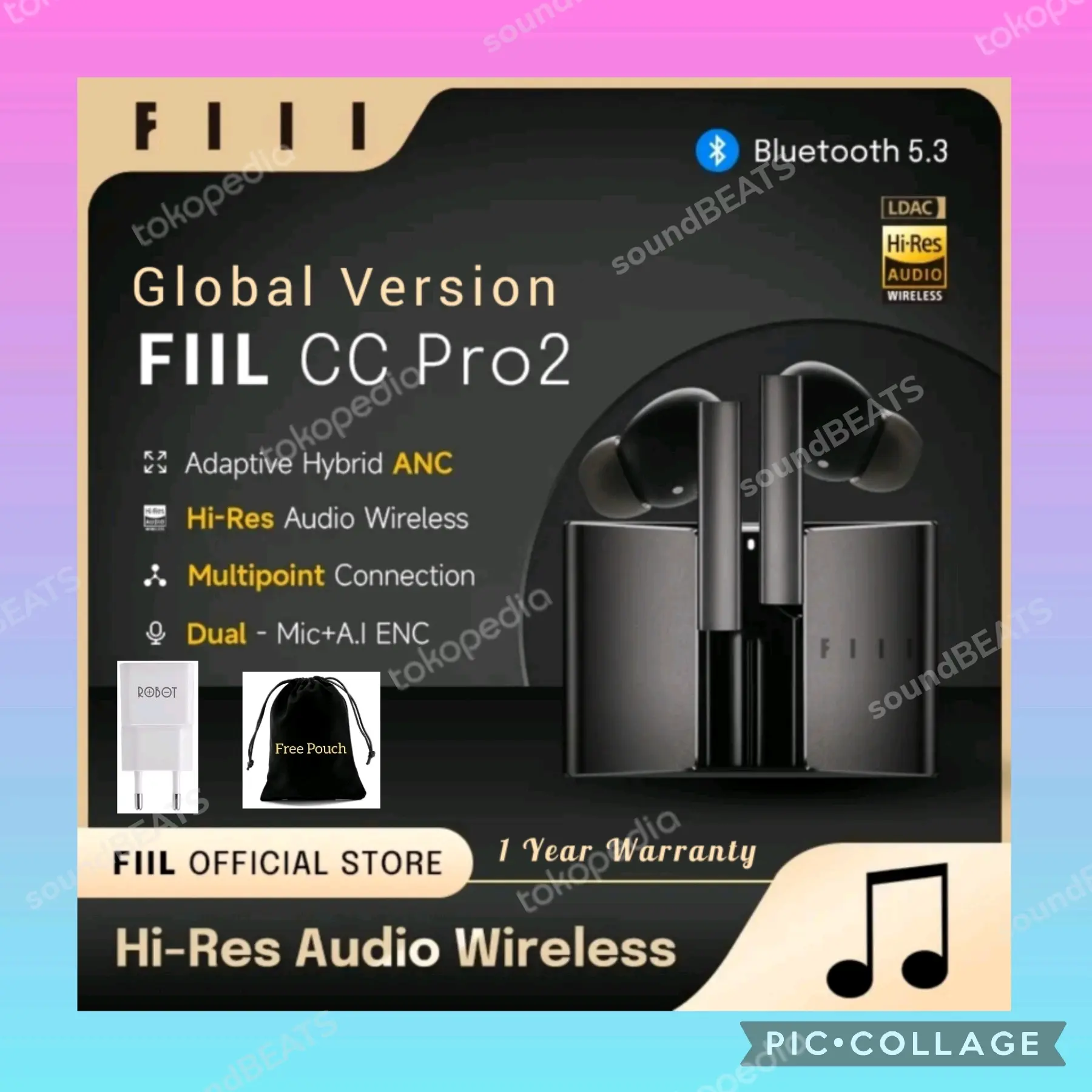 FIIL CC Pro2 Hi-Res LDAC 42dB Hybrid ANC TWS Earbuds Earphones BT 5.3