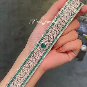 Gelang Premium Lebar Tengah Batu Hijau Emerald Cut