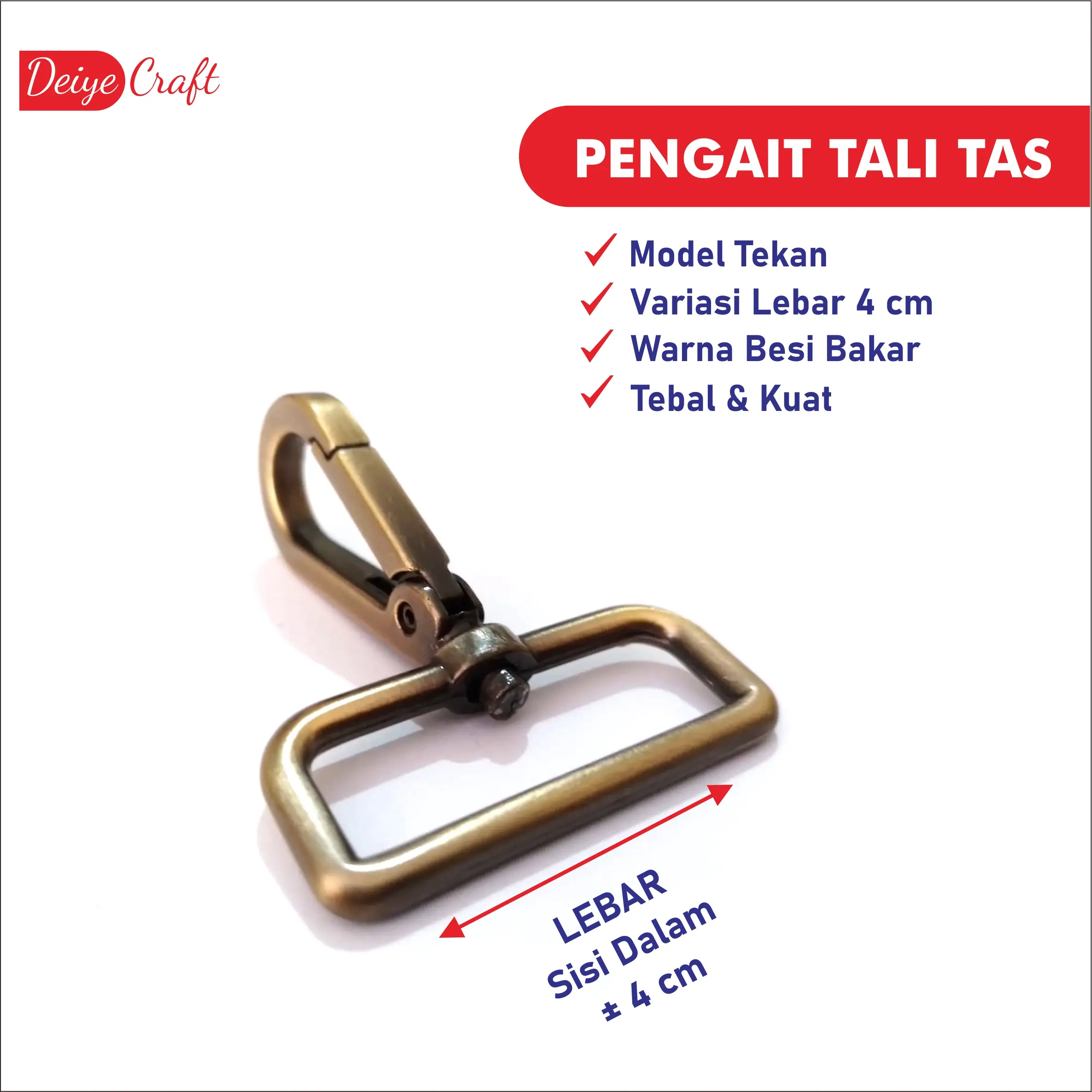 CANTOLAN PENGAIT TALI TAS Lebar 4 cm Besi Bakar (Model Tekan)